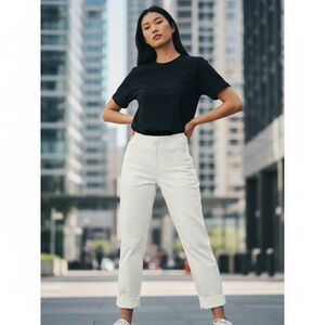 Zara Basic White Cotton Straight Leg with Cuff  Cotton mix Summer Travel…